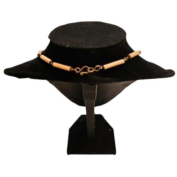 Vintage Turquoise Center Boho Flower Bamboo Choker Necklace - Picture 12 of 12